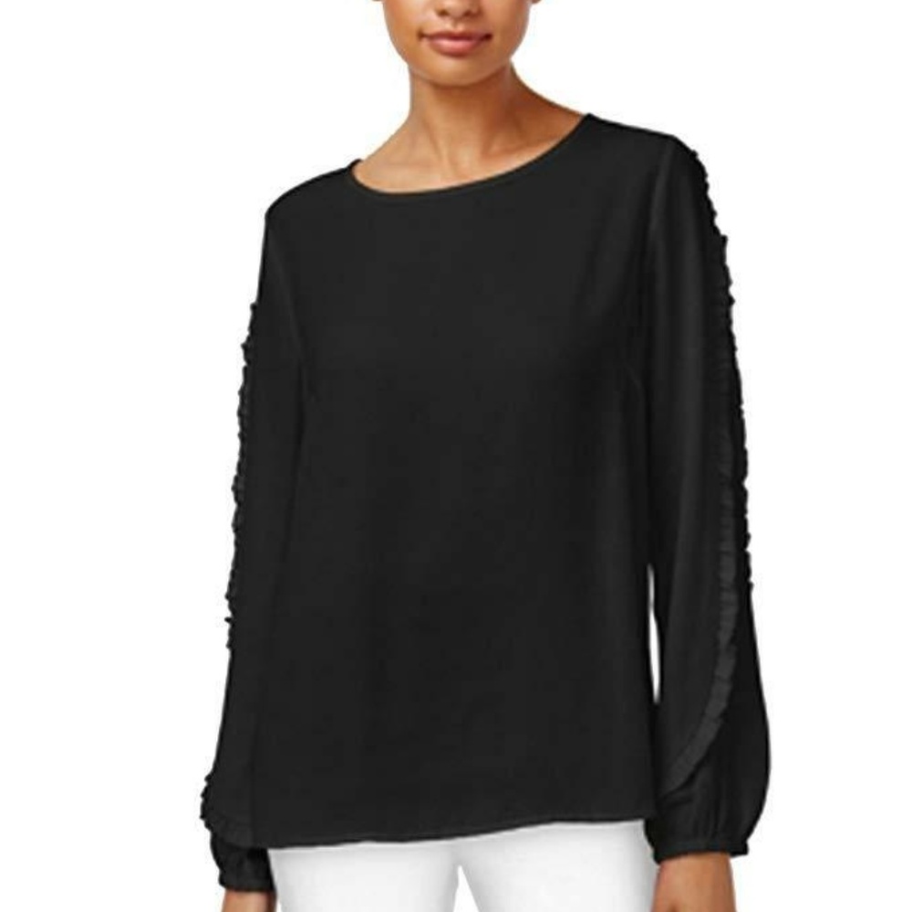 Joseph A. Women's Jet Black Ruffle Sleeve Blouse